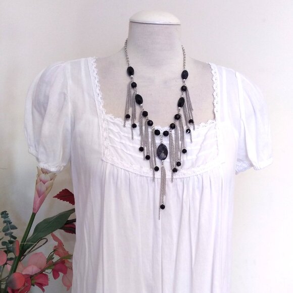 Vintage NEW new touch Black Beads VTG Silver Tone Necklace - Picture 3 of 8